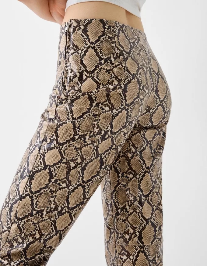 Leather effect animal print pants