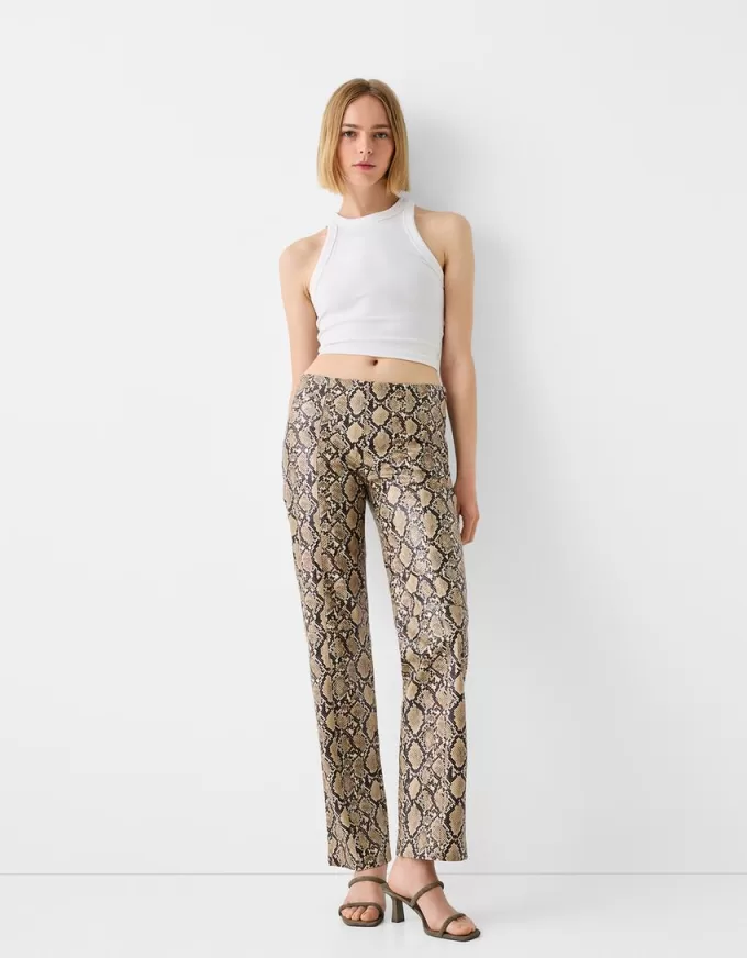 Leather effect animal print pants