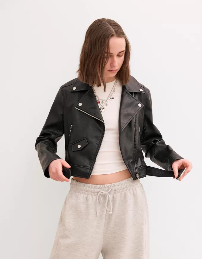 Leather effect biker jacket