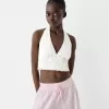 Linen blend halterneck crop top