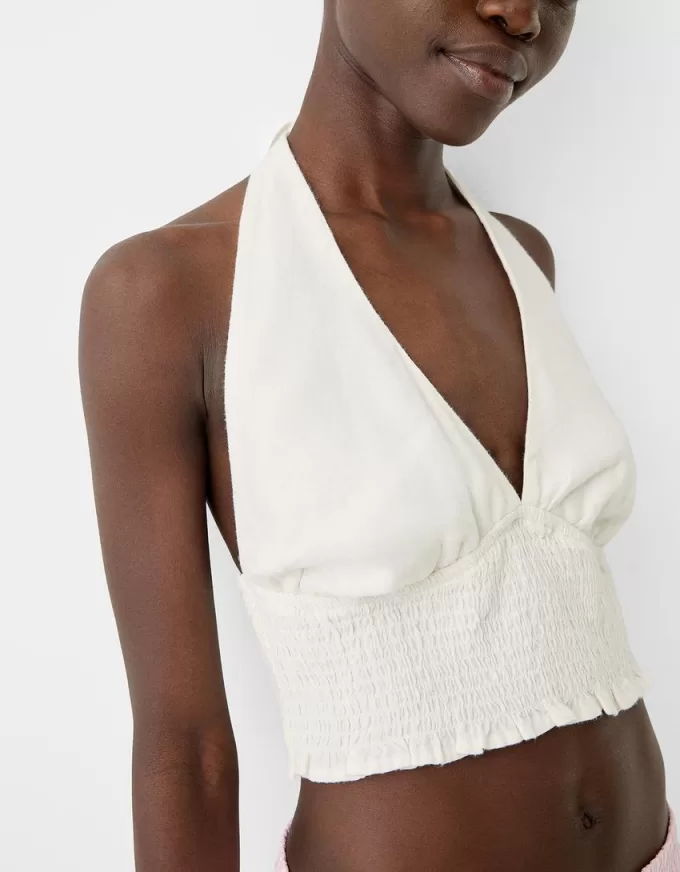 Linen blend halterneck crop top