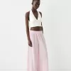 Linen blend halterneck crop top