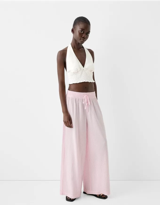 Linen blend halterneck crop top