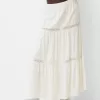 Linen blend midi skirt with elastic waistband Linen blend midi skirt with elastic waistband