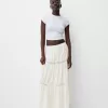 Linen blend midi skirt with elastic waistband Linen blend midi skirt with elastic waistband