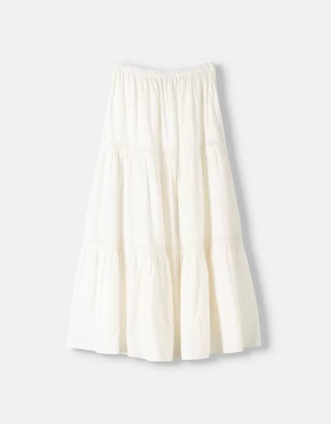 Linen blend midi skirt with elastic waistband Linen blend midi skirt with elastic waistband