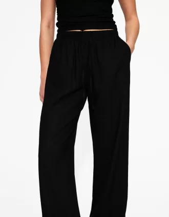 Linen blend pants with an elastic waistband