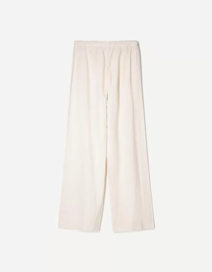 Linen blend pants with an elastic waistband
