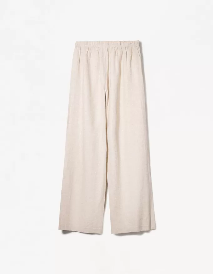 Linen blend pants with an elastic waistband