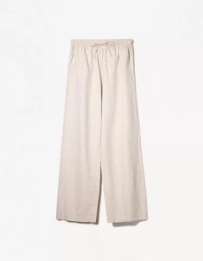 Linen blend pants with an elastic waistband