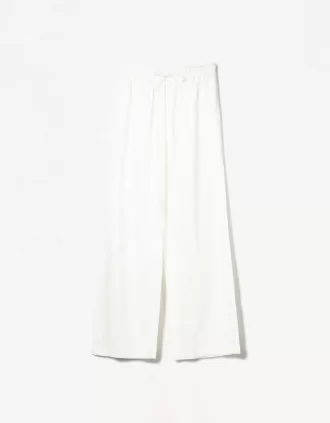 Linen blend pants with an elastic waistband