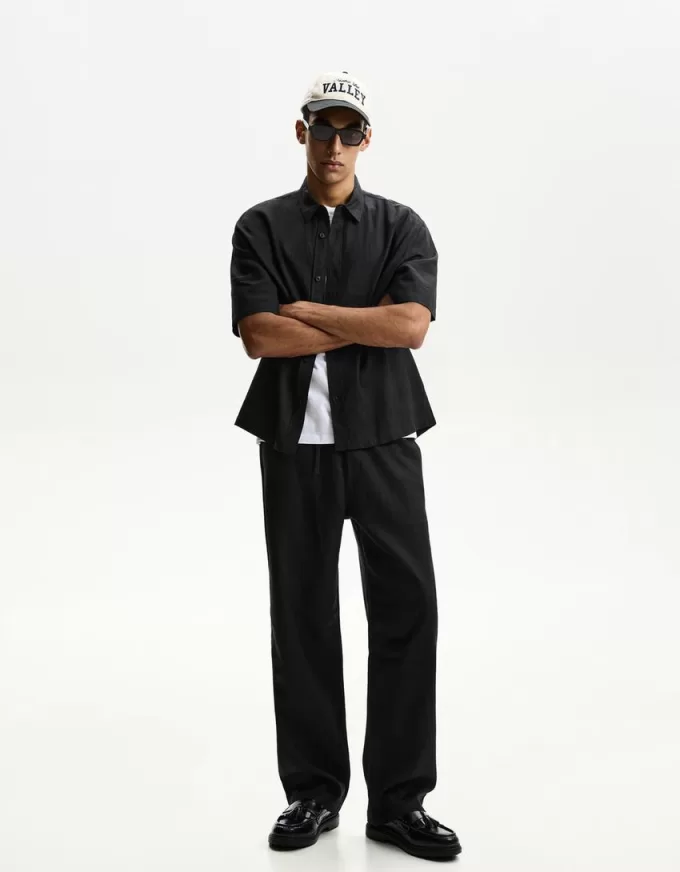 Linen blend wide-leg sweatpants