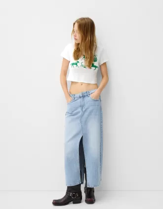 Long denim skirt