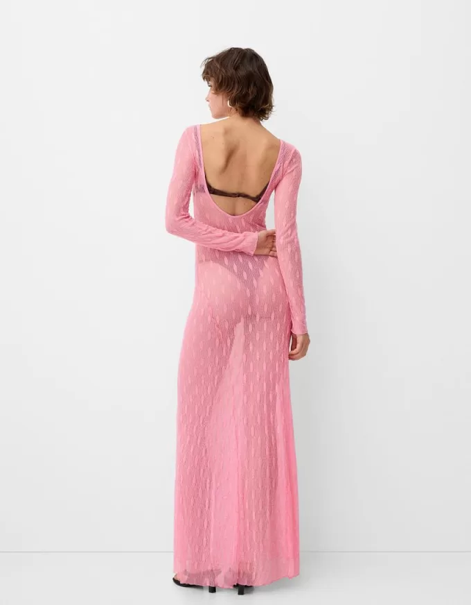 Long open back lace dress