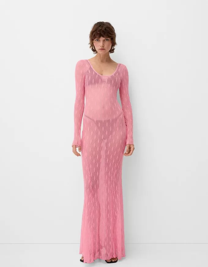 Long open back lace dress