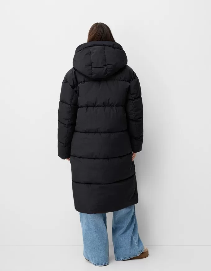 Long puffer coat with hood