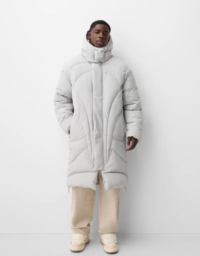 Long puffer coat with hood