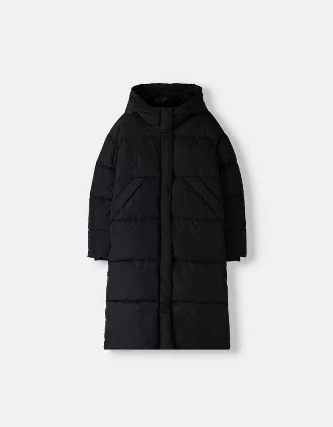 Long puffer coat with hood