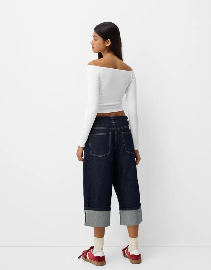 Long sleeve Bardot neckline T-shirt