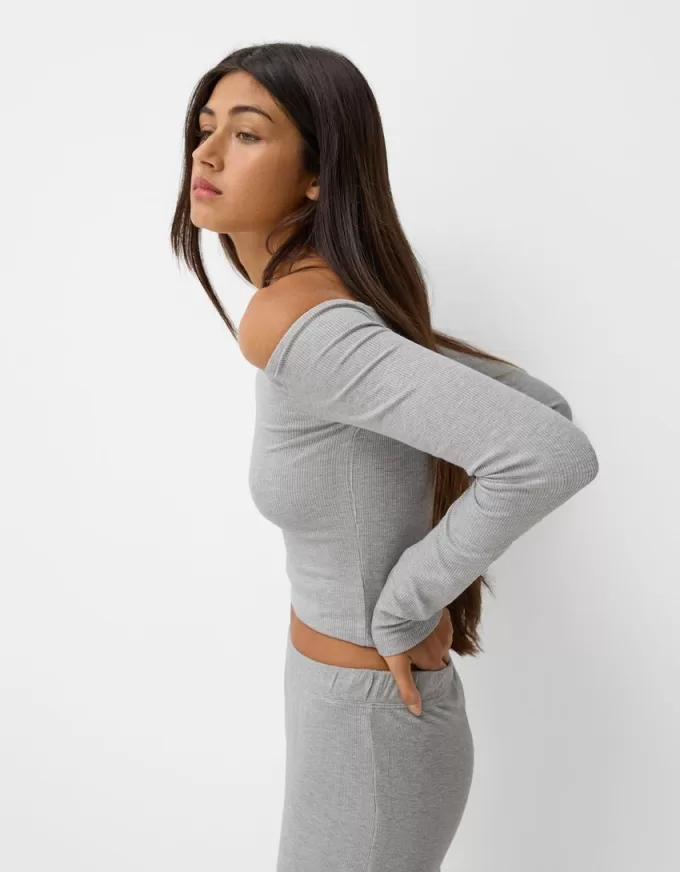 Long sleeve Bardot neckline T-shirt