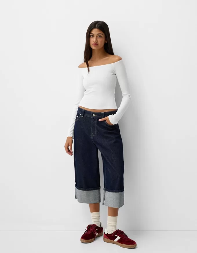 Long sleeve Bardot neckline T-shirt