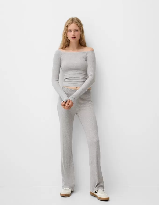 Long sleeve Bardot neckline T-shirt