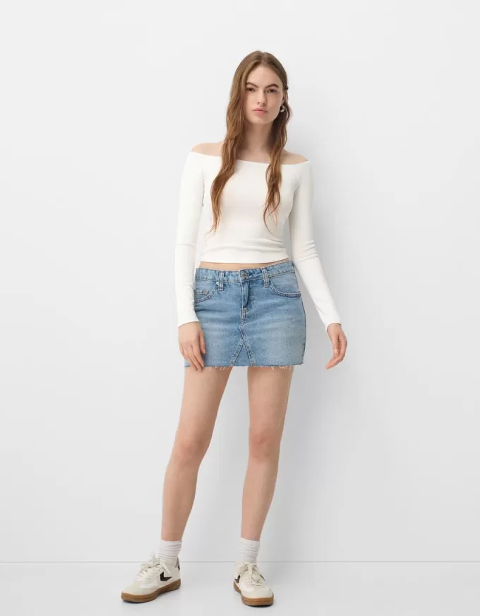 Long sleeve Bardot neckline T-shirt