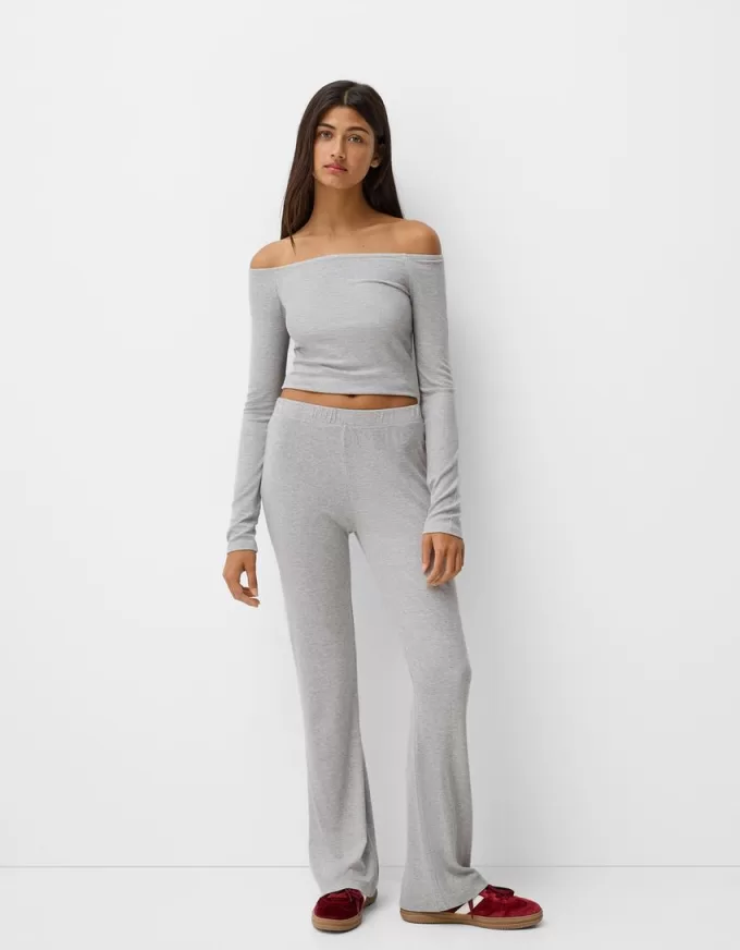 Long sleeve Bardot neckline T-shirt