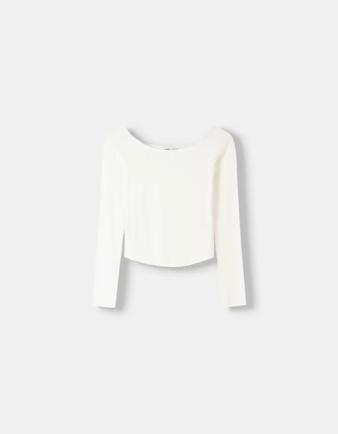 Long sleeve Bardot neckline T-shirt