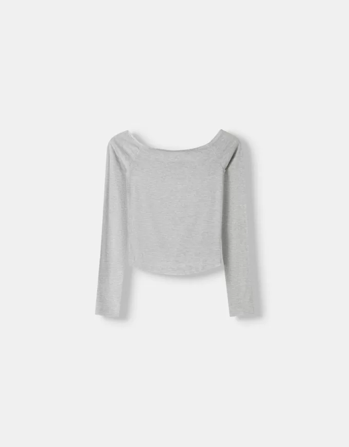 Long sleeve Bardot neckline T-shirt