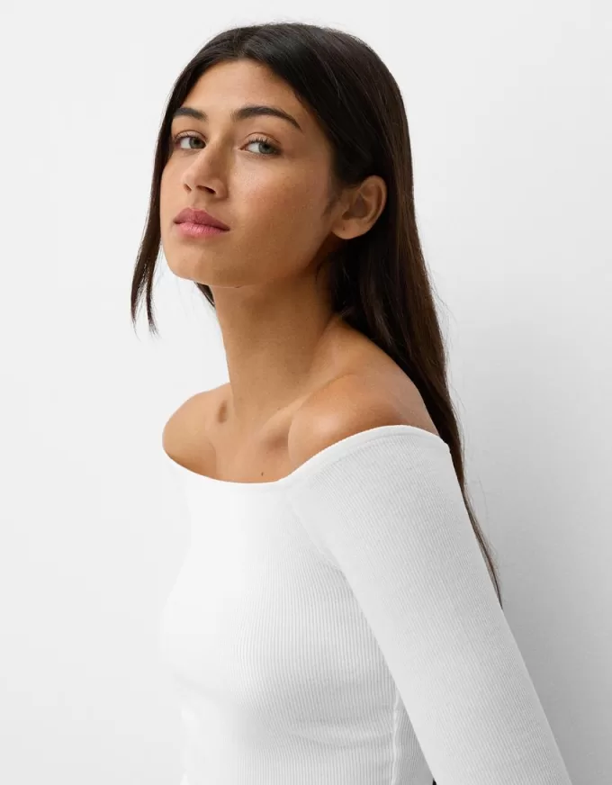 Long sleeve Bardot neckline T-shirt