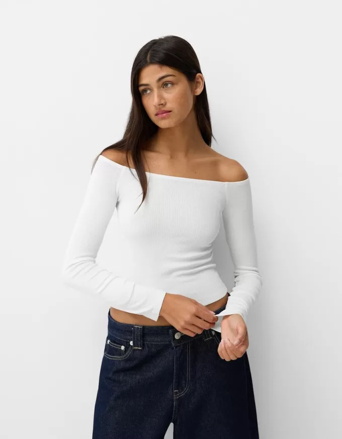 Long sleeve Bardot neckline T-shirt