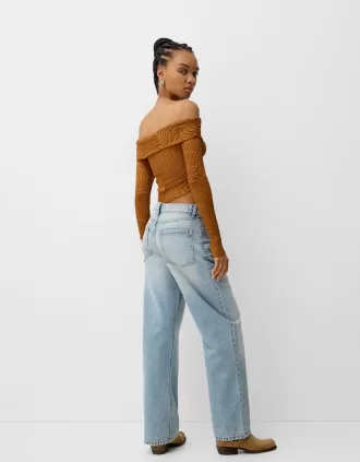 Long sleeve Bardot neckline rustic T-shirt