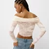 Long sleeve Bardot neckline rustic T-shirt