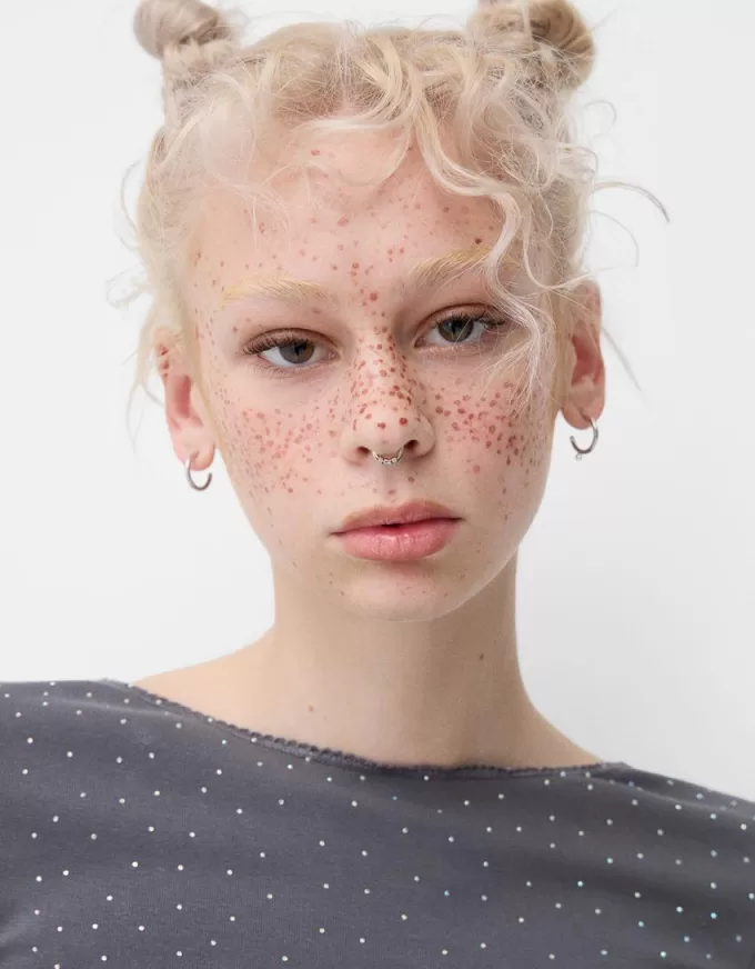 Long sleeve T-shirt with all-over rhinestones