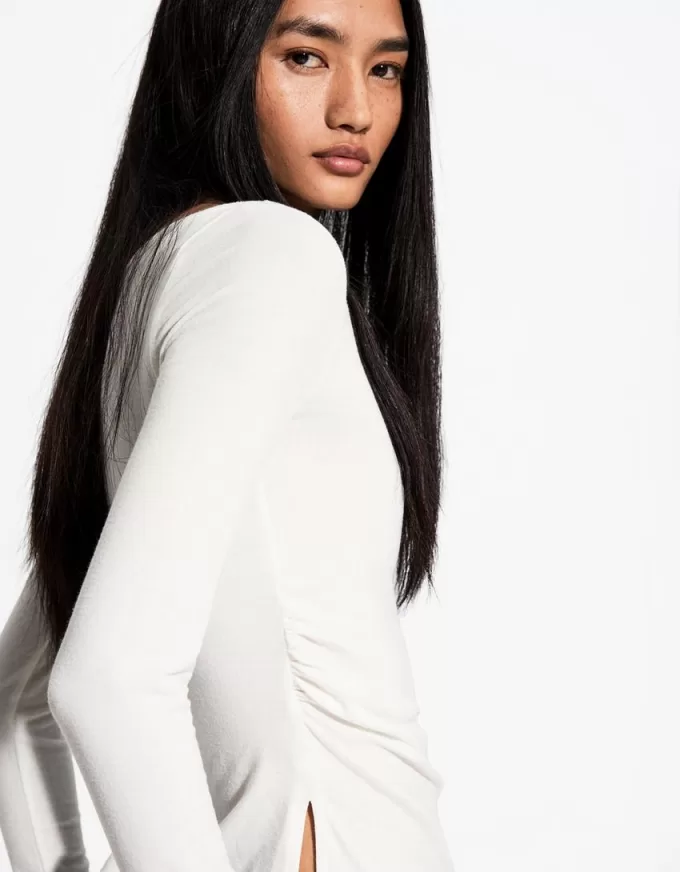 Long sleeve T-shirt with gathered detail