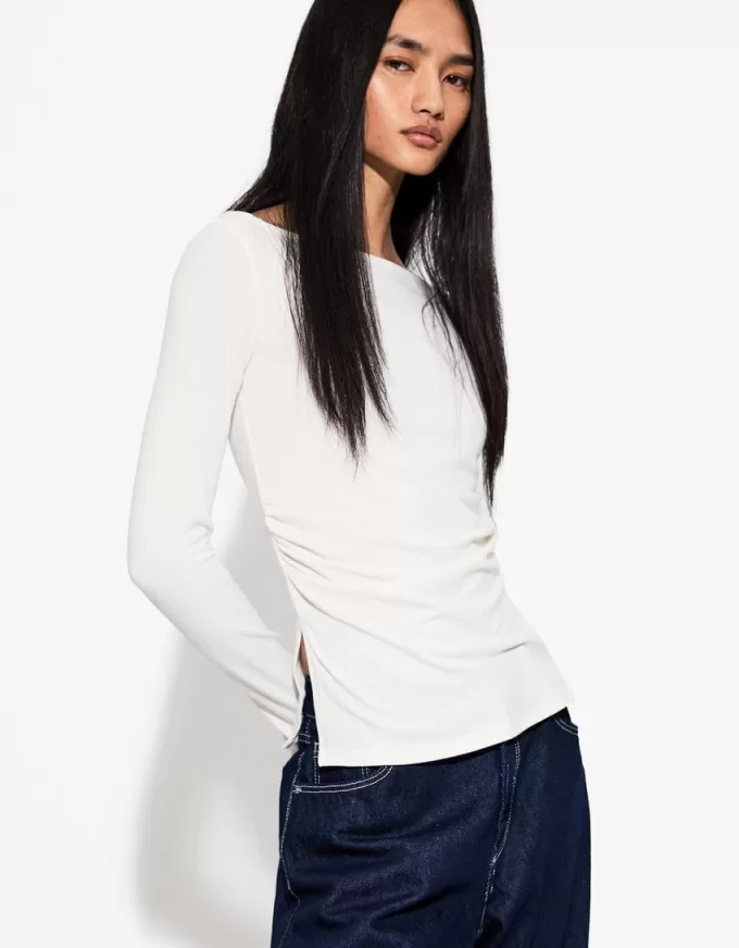 Long sleeve T-shirt with gathered detail