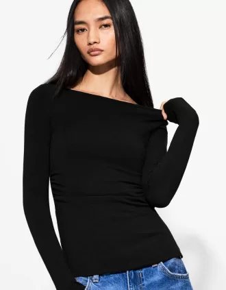 Long sleeve T-shirt with gathered detail