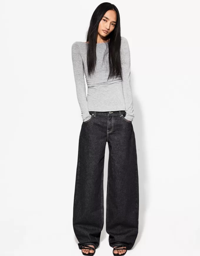 Long sleeve T-shirt with gathered detail