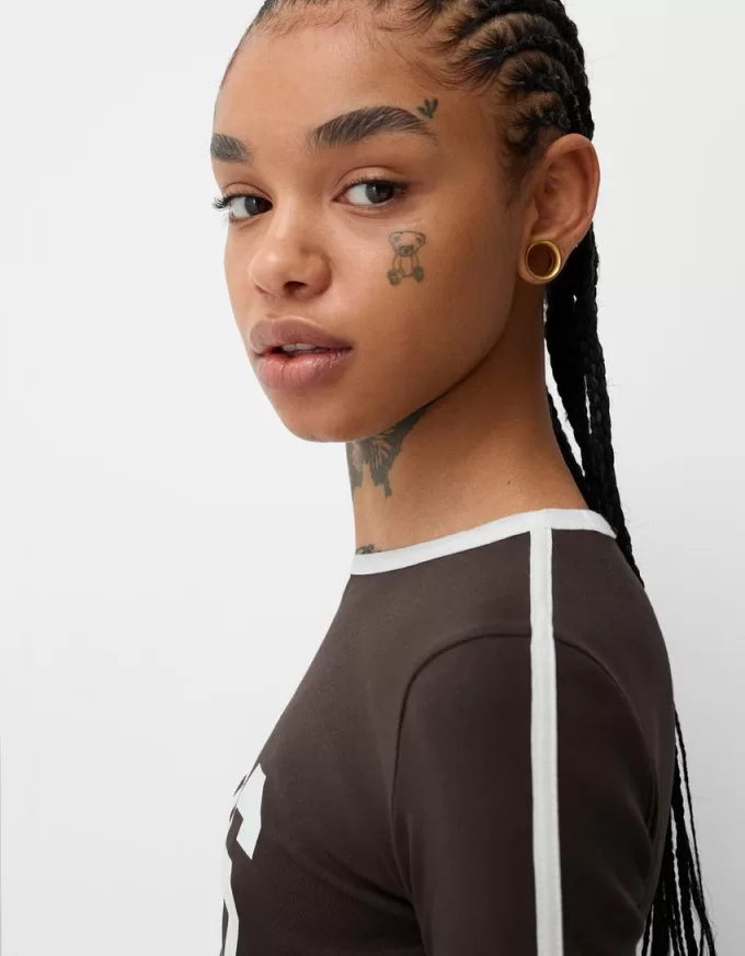 Long sleeve T-shirt with print and trim