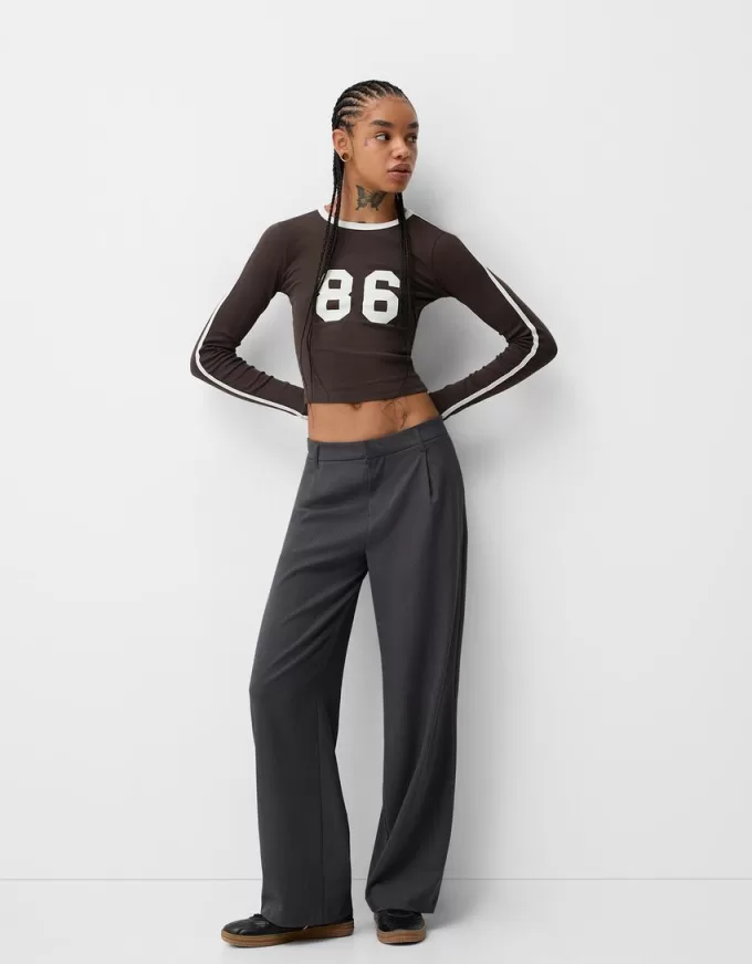 Long sleeve T-shirt with print and trim