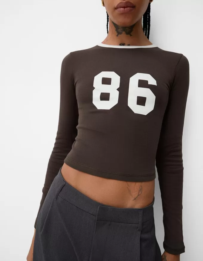 Long sleeve T-shirt with print and trim