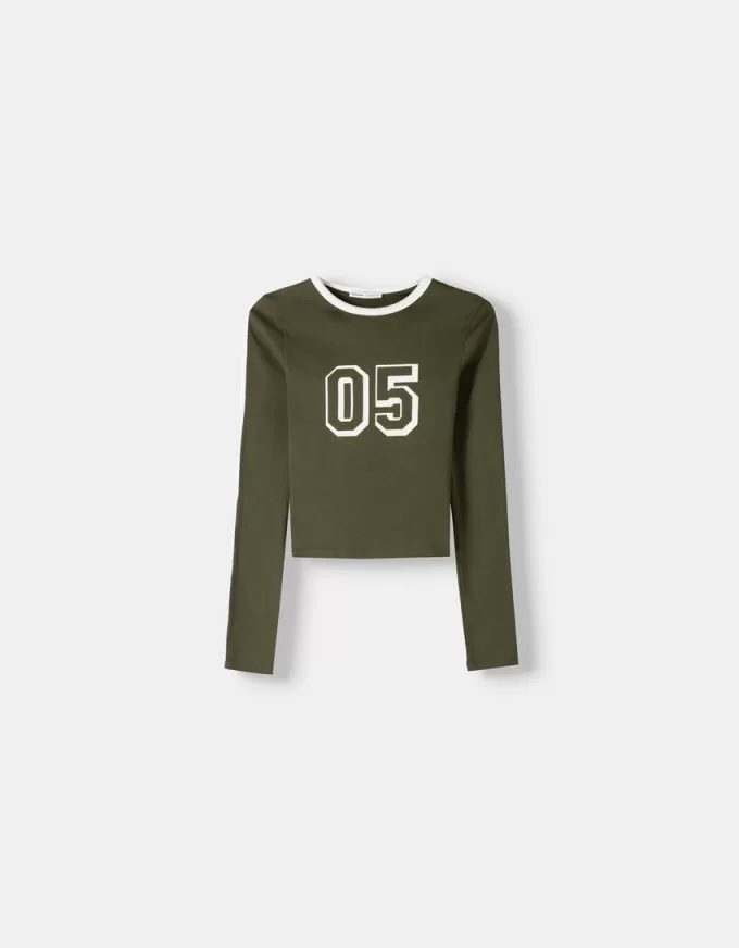 Long sleeve T-shirt with print and trim