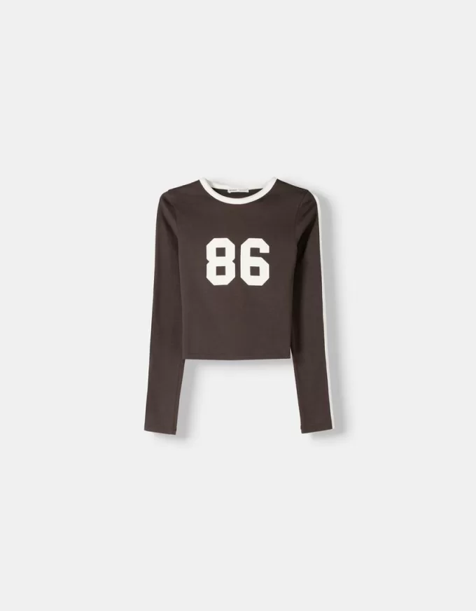 Long sleeve T-shirt with print and trim