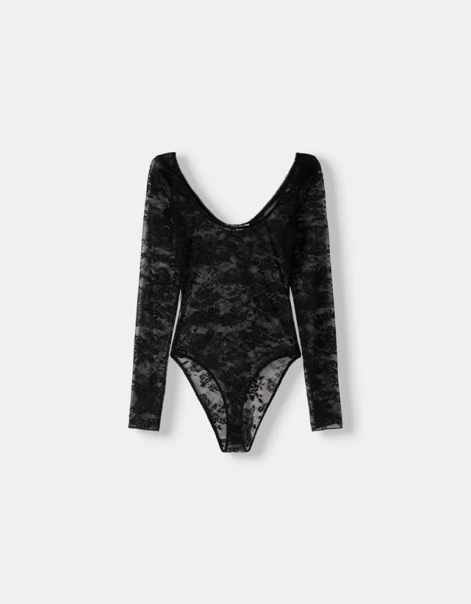 Long sleeve black lace Disney Bambi bodysuit