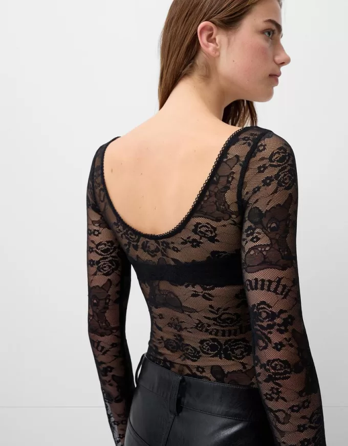 Long sleeve black lace Disney Bambi bodysuit