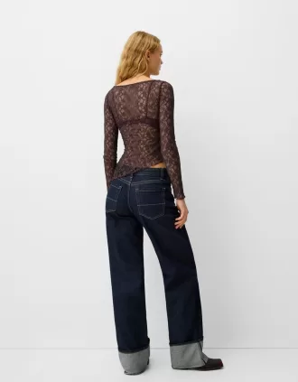 Long sleeve blonde lace top