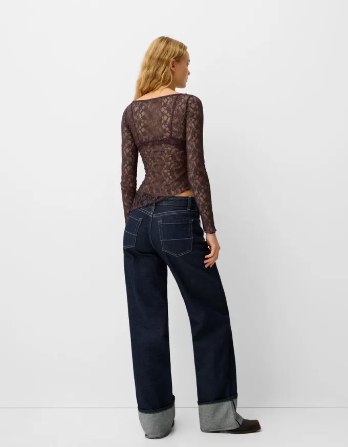 Long sleeve blonde lace top