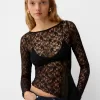 Long sleeve blonde lace top