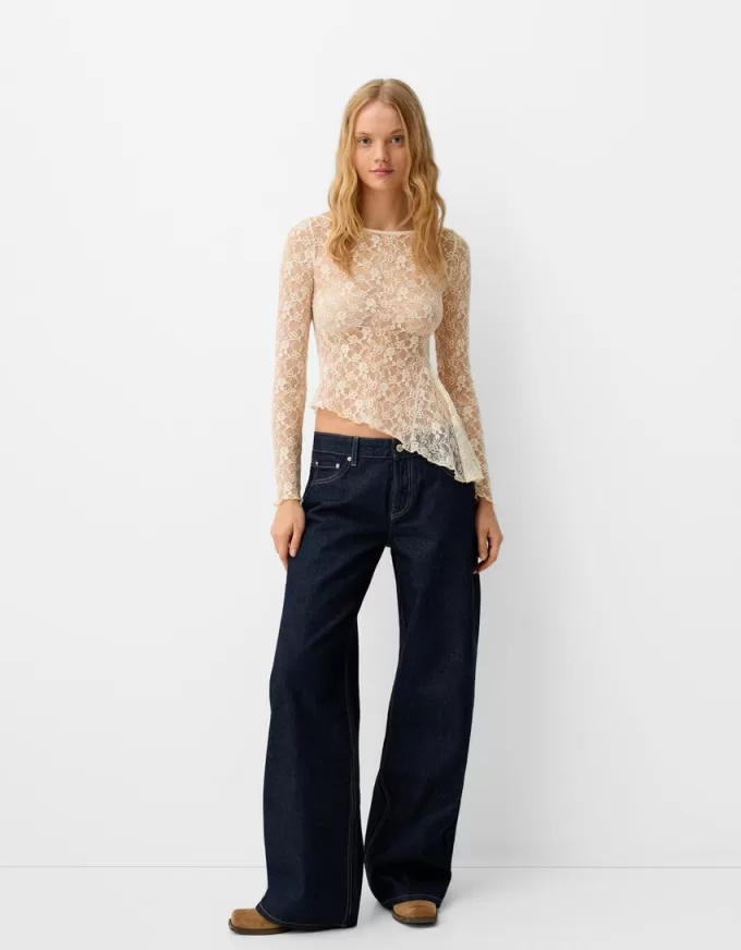 Long sleeve blonde lace top